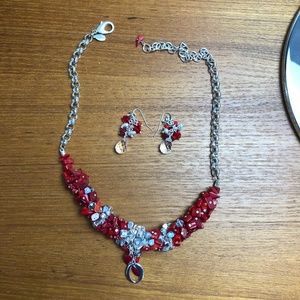 Pretty Red and Silver Necklace and Earrings